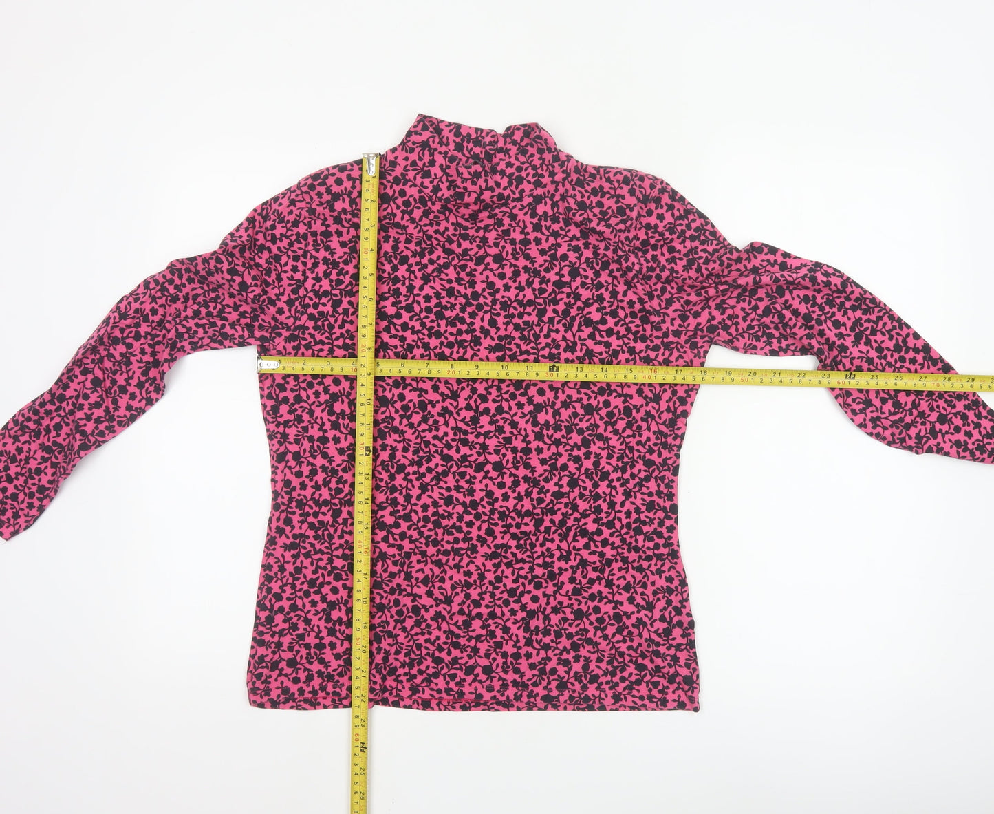 Marks and Spencer Womens Pink Floral Long Sleeve Jersey Mock Neck Top Size 14