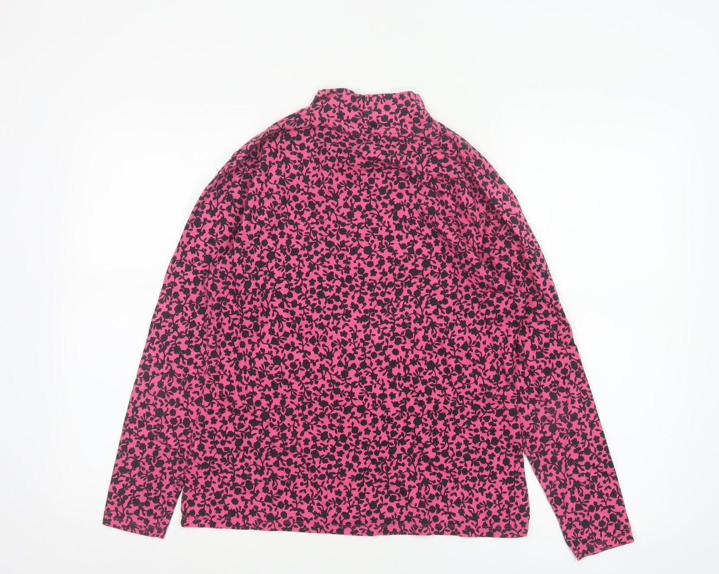 Marks and Spencer Womens Pink Floral Long Sleeve Jersey Mock Neck Top Size 14