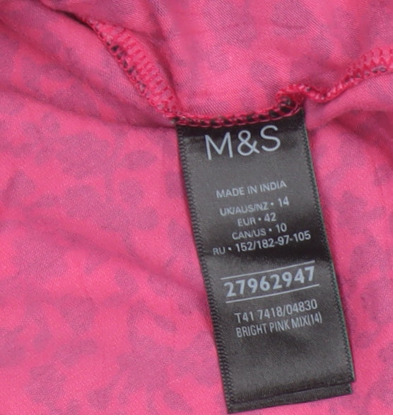 Marks and Spencer Womens Pink Floral Long Sleeve Jersey Mock Neck Top Size 14