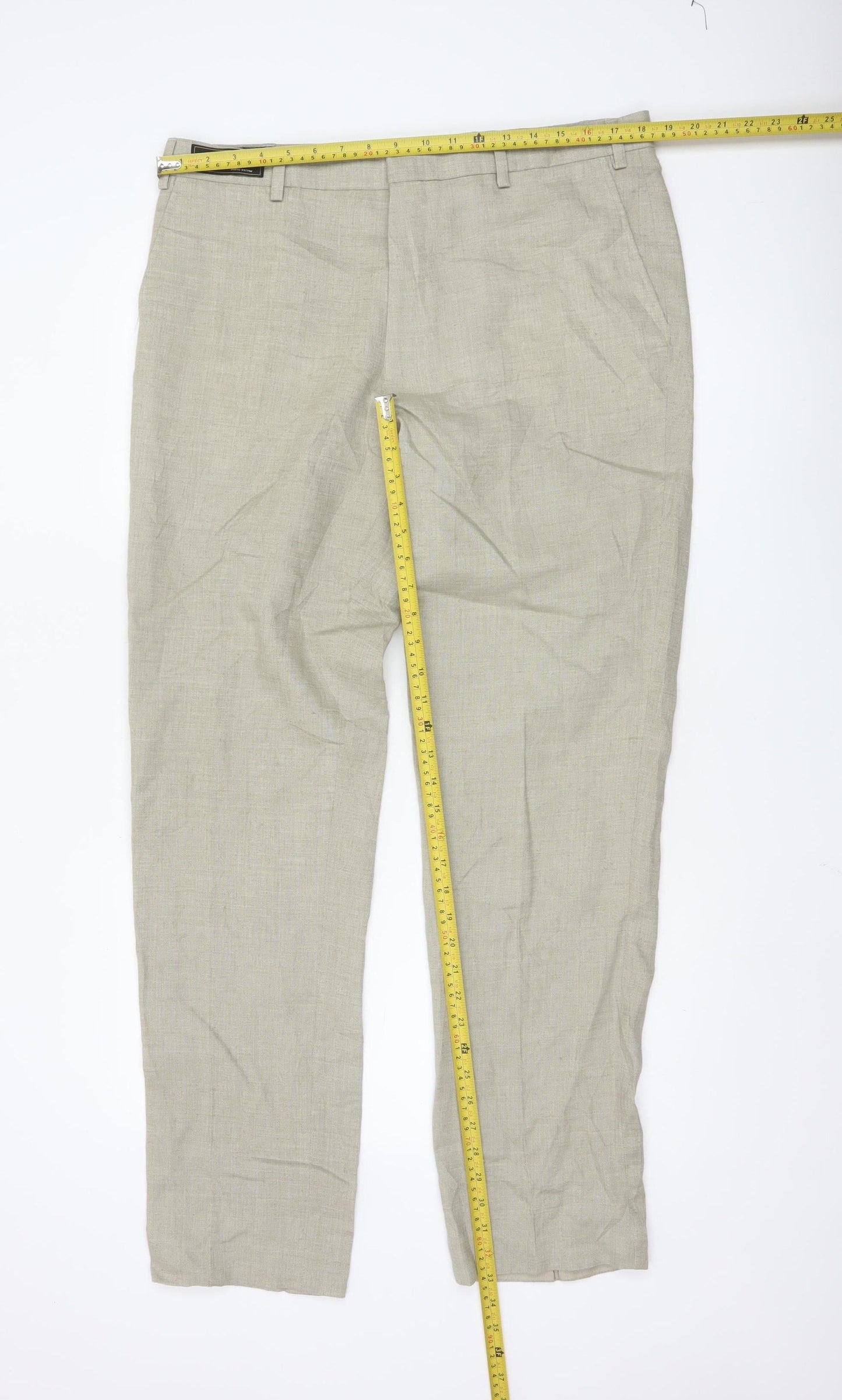Marks and Spencer Men's Beige Linen Blend Chino Trousers 36L