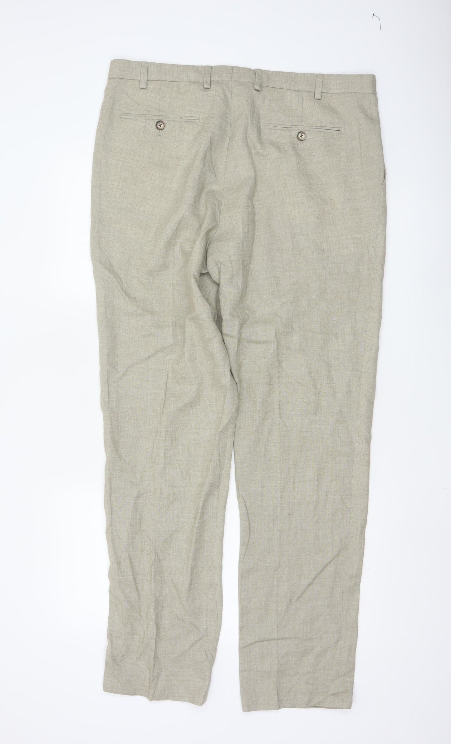 Marks and Spencer Men's Beige Linen Blend Chino Trousers 36L