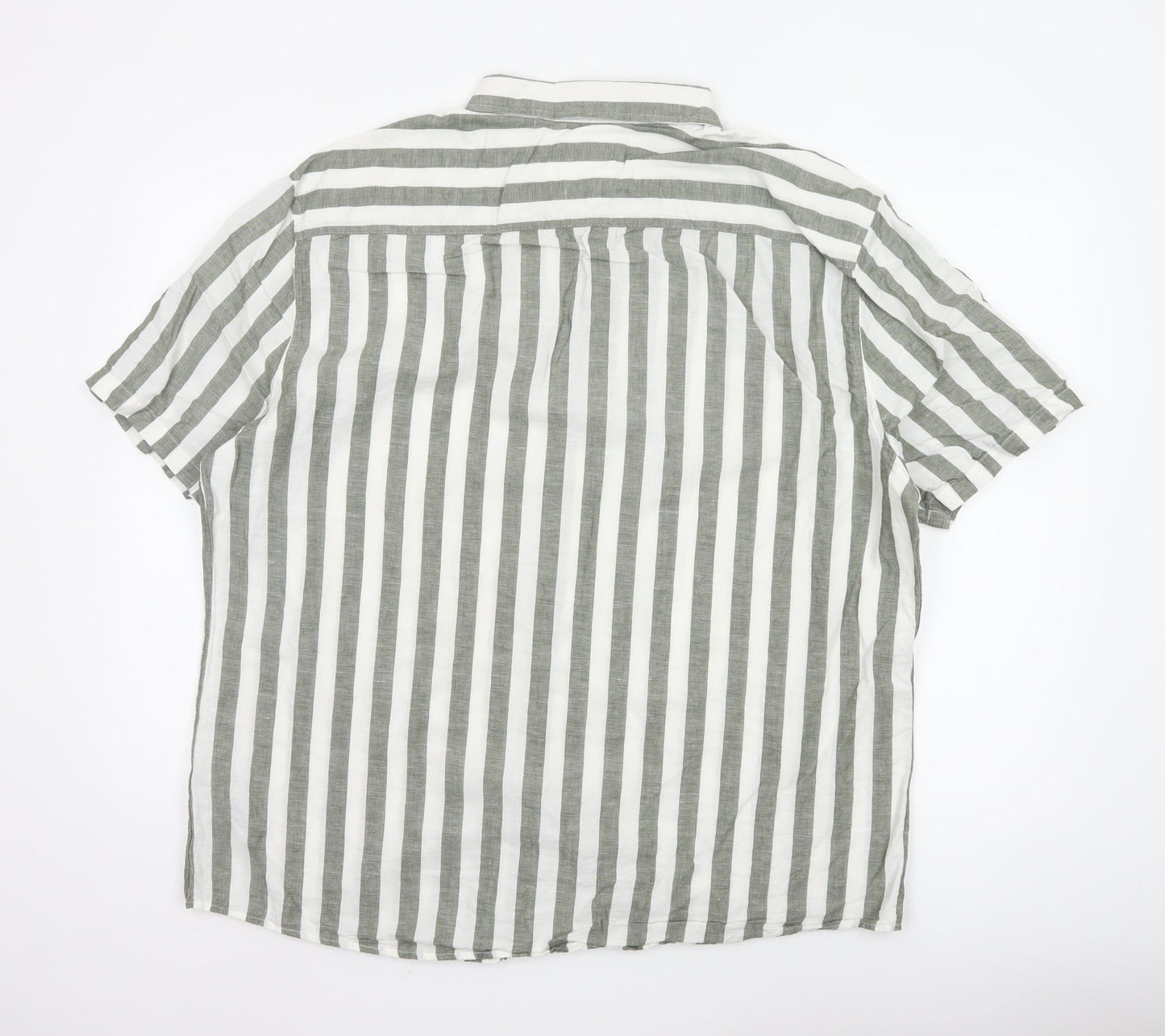 Marks and Spencer Men’s Green Striped Linen Blend Short Sleeve Shirt 2XL Regular Fit