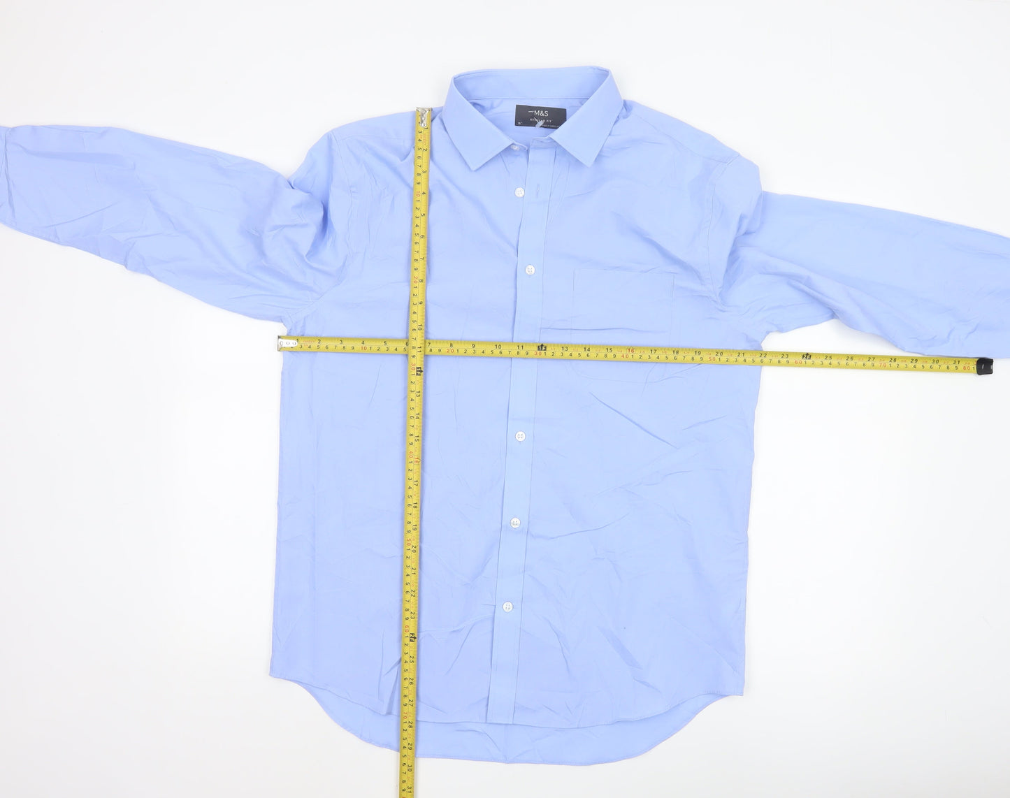 Marks and Spencer Men’s Blue Regular Fit Long Sleeve Button-Up Shirt Size 16