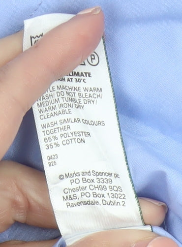 Marks and Spencer Men’s Blue Regular Fit Long Sleeve Button-Up Shirt Size 16