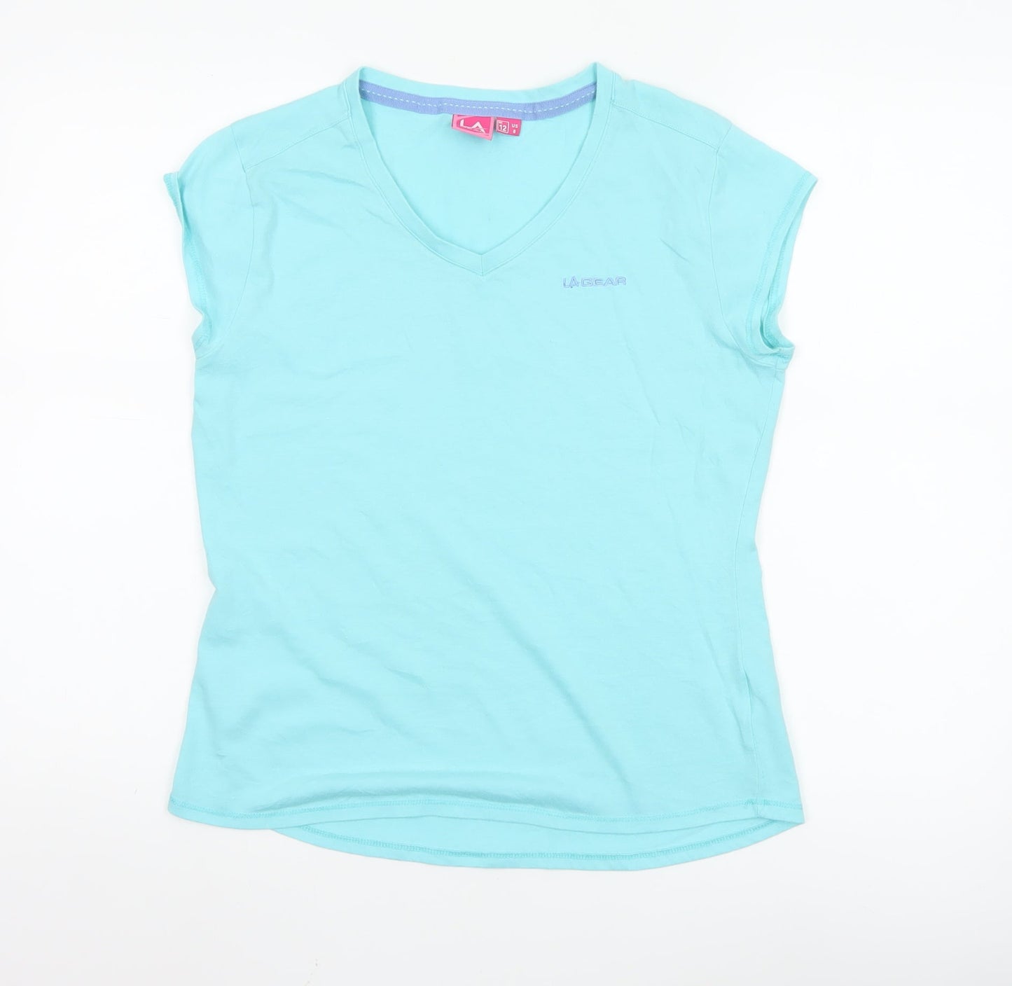 LA Gear Women's Blue V-Neck Short Sleeve Cotton T-Shirt UK 12