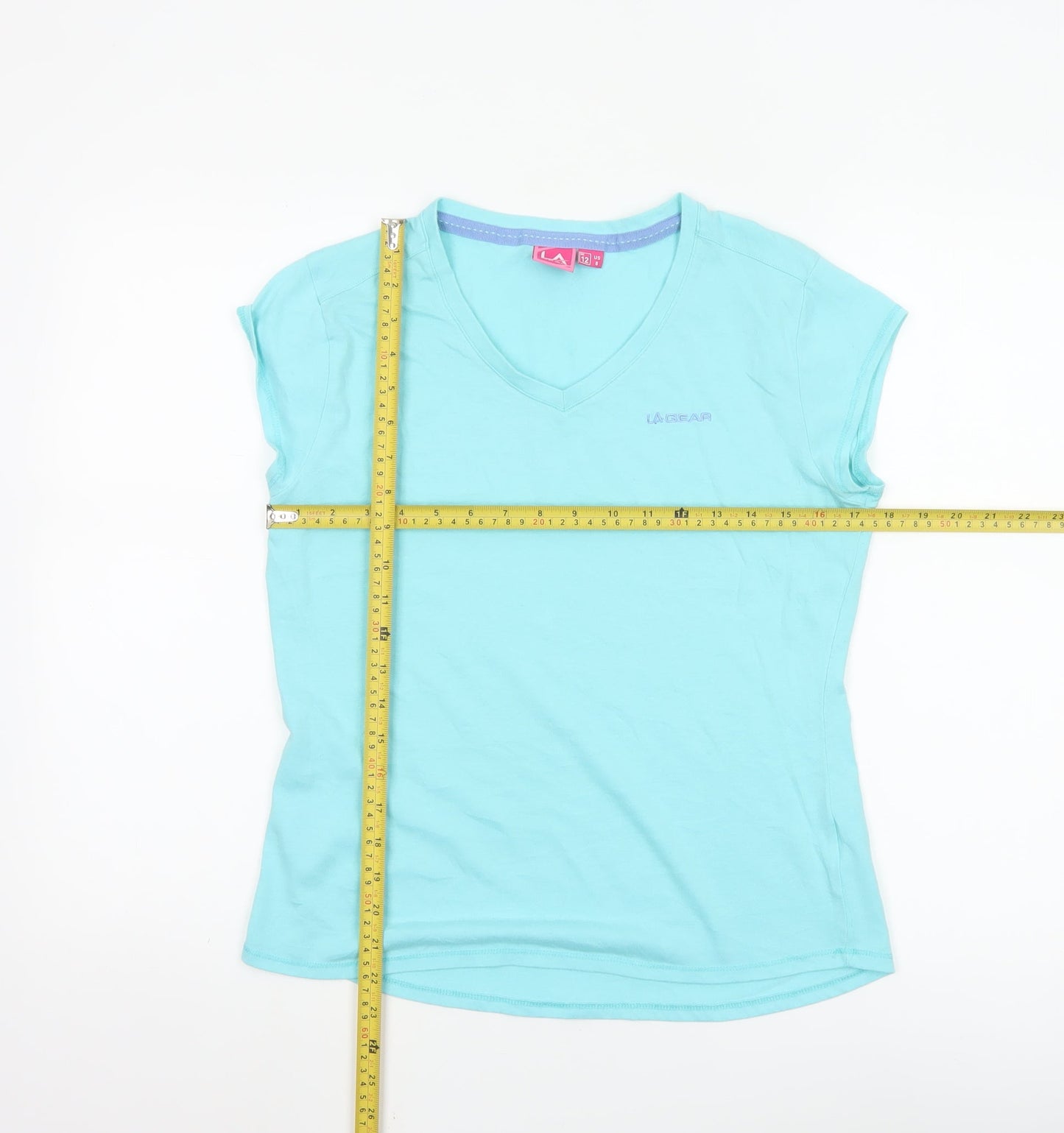 LA Gear Women's Blue V-Neck Short Sleeve Cotton T-Shirt UK 12