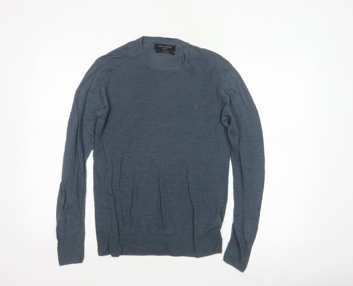 AllSaints Men Blue Linen Crew Neck Lightweight Pullover Jumper M