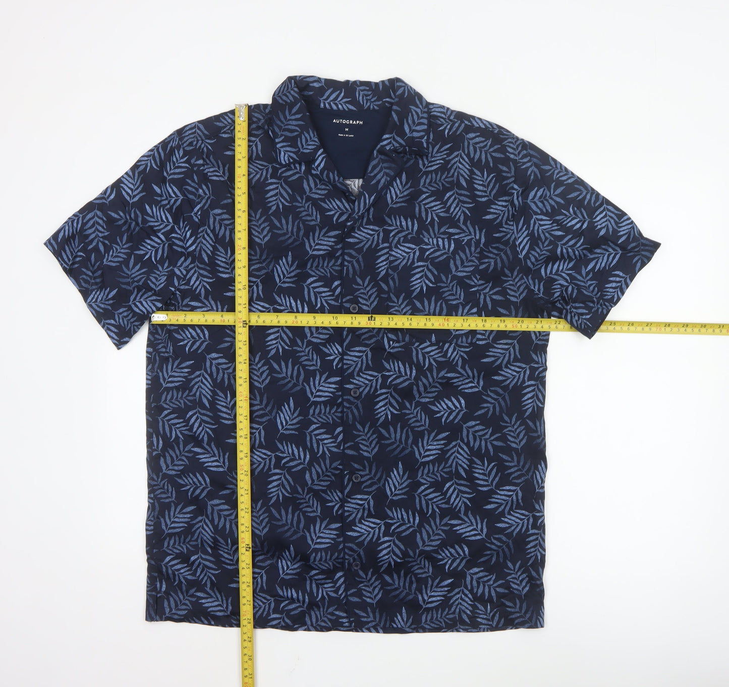 Marks and Spencer Men’s Blue Leaf Print Cotton Lyocell Pyjama Top M