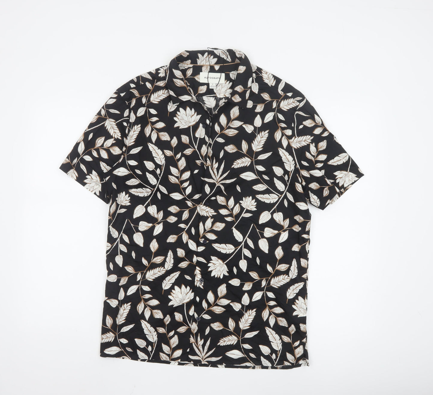 Marks and Spencer Autograph Men's Black Floral Short Sleeve Shirt Size S