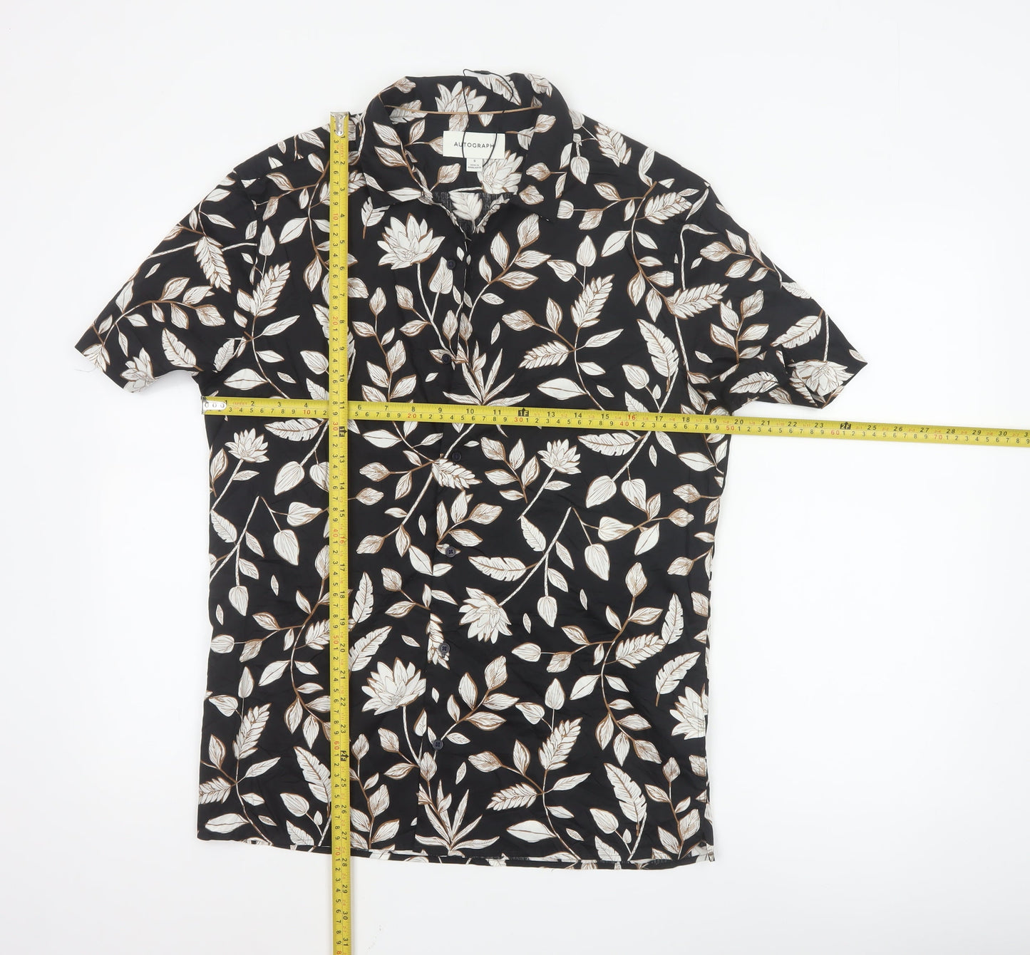 Marks and Spencer Autograph Men's Black Floral Short Sleeve Shirt Size S