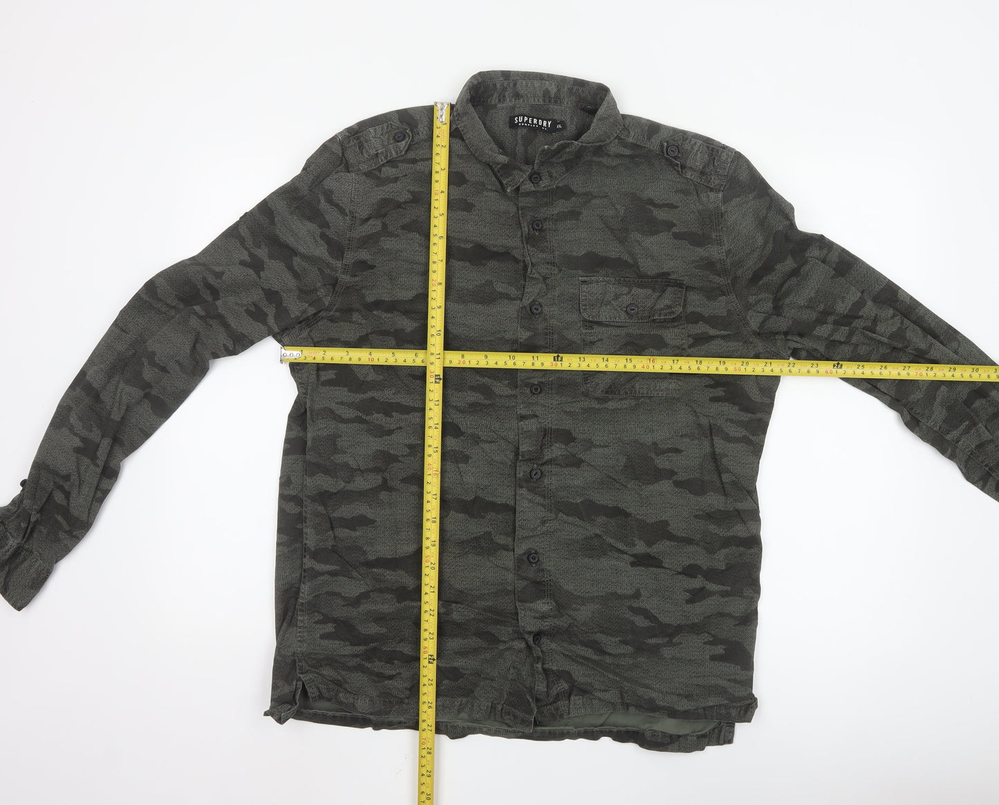 Superdry Men's Green Camo Button-Up Long Sleeve Cotton Shirt XXL