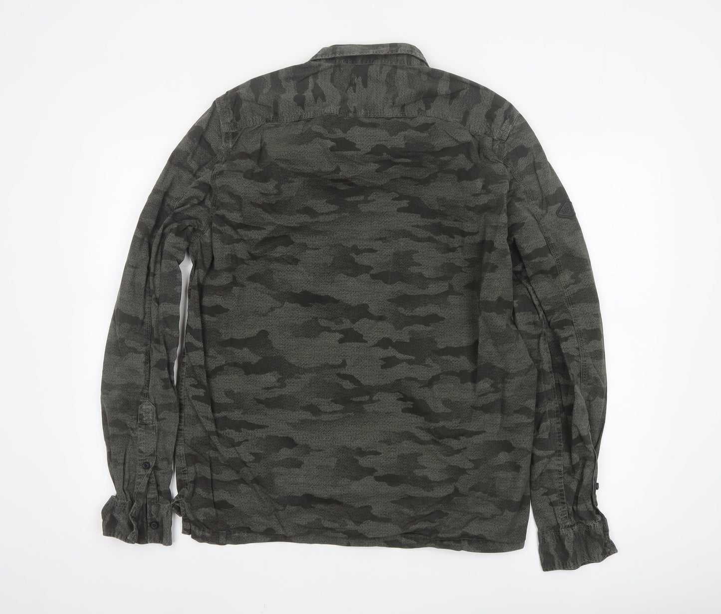 Superdry Men's Green Camo Button-Up Long Sleeve Cotton Shirt XXL