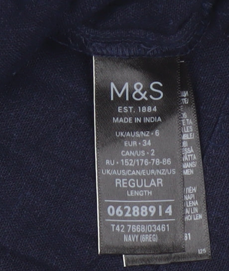 Marks and Spencer Women’s Navy Linen Blend Shift Dress Size 6