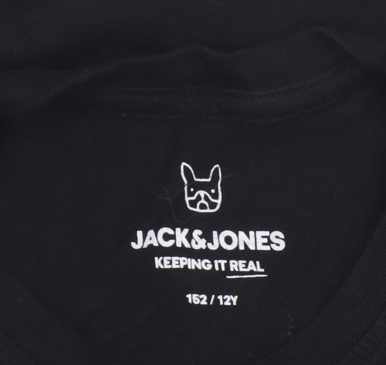 Jack & Jones Boys Black 12 Years Logo Cotton Short Sleeve T-Shirt