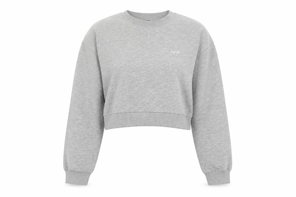 H&M Divided Womens Grey XS Cropped Pullover Sweatshirt Love Embroidered