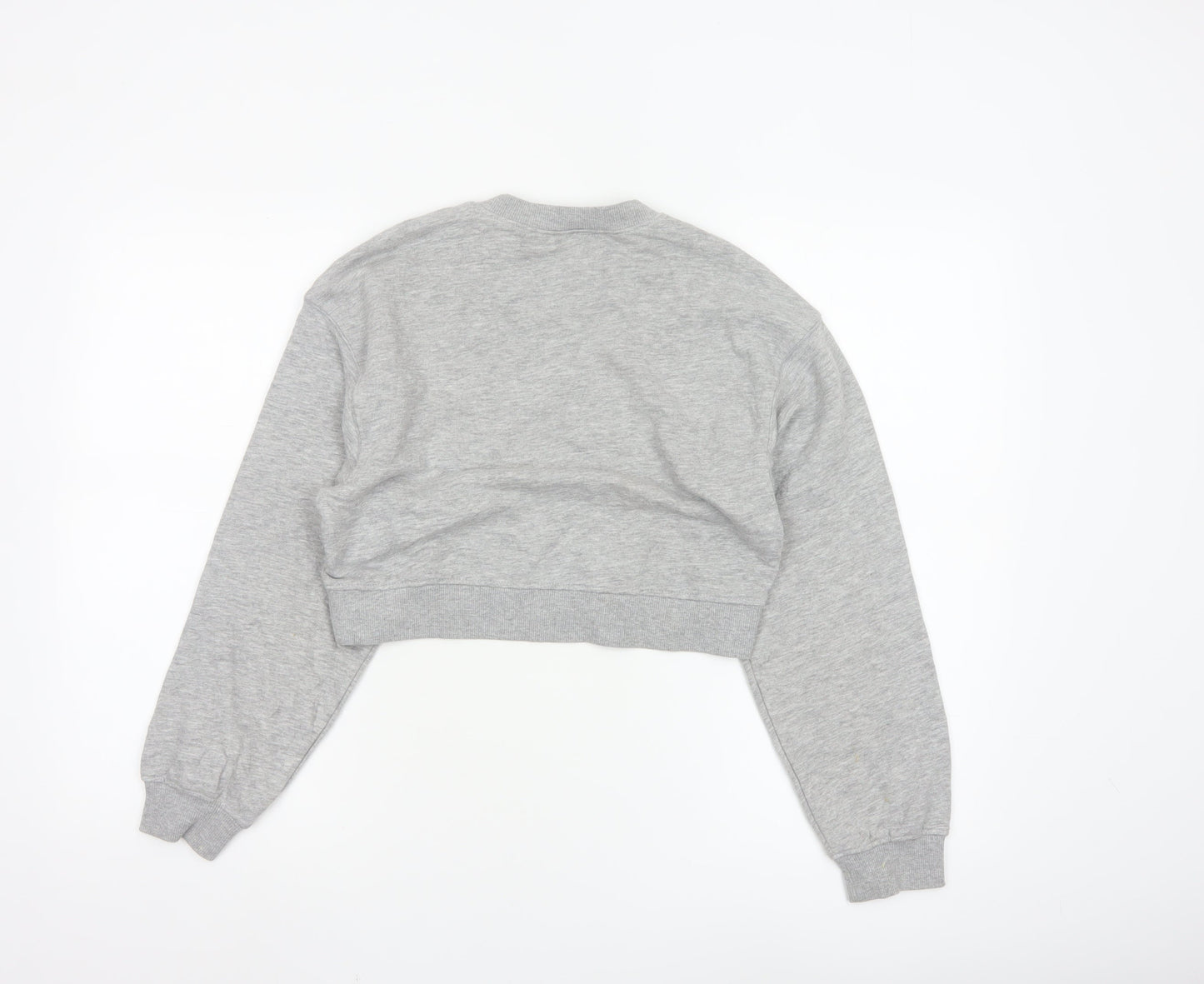 H&M Divided Womens Grey XS Cropped Pullover Sweatshirt Love Embroidered