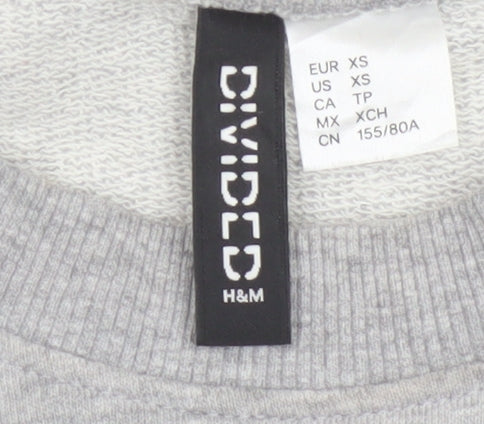 H&M Divided Womens Grey XS Cropped Pullover Sweatshirt Love Embroidered