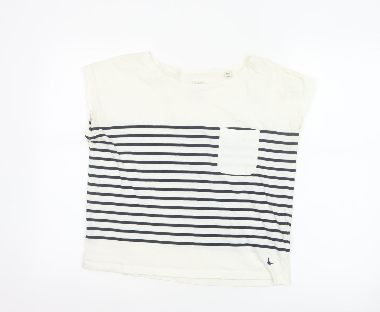 Jack Wills Womens White Striped Cotton Nautical Crew Neck T-Shirt Size 10