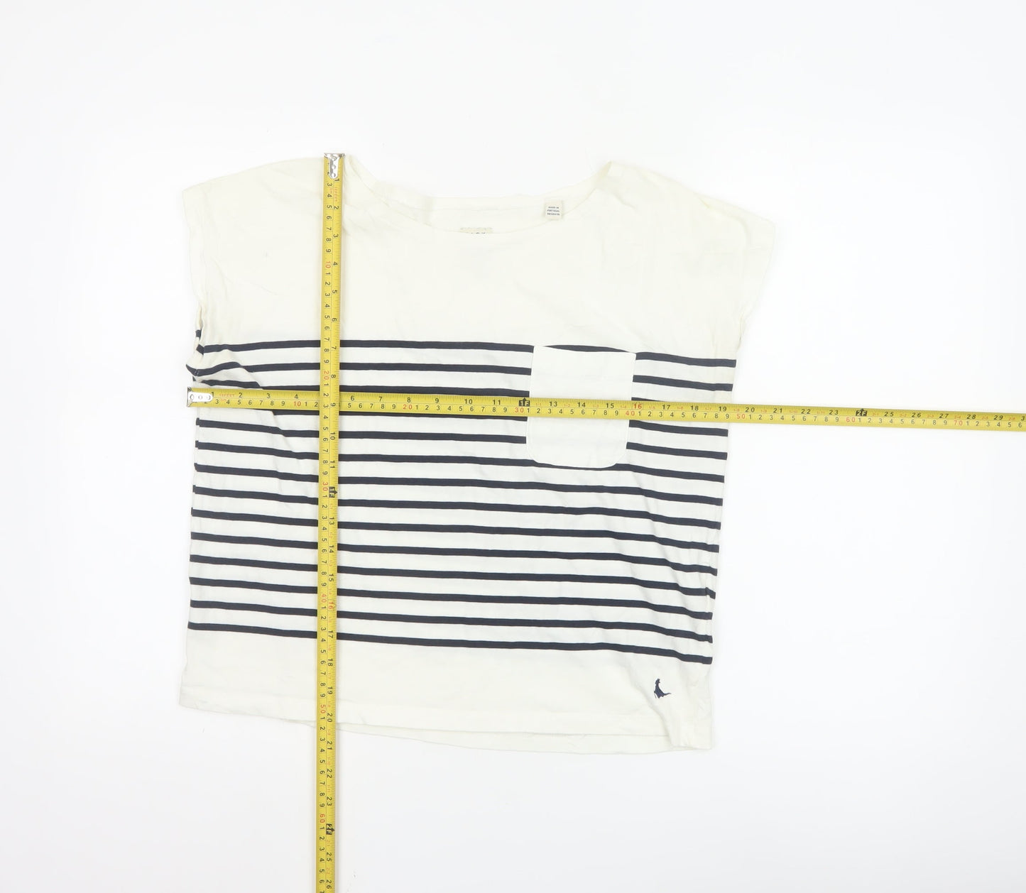 Jack Wills Womens White Striped Cotton Nautical Crew Neck T-Shirt Size 10