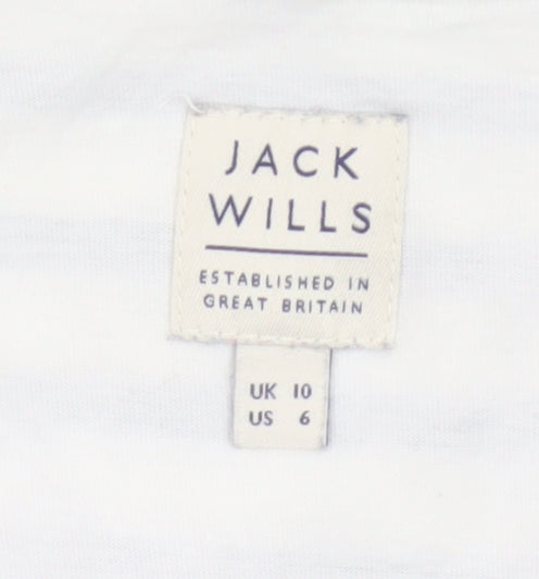Jack Wills Womens White Striped Cotton Nautical Crew Neck T-Shirt Size 10