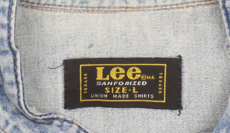 Lee Men's Blue Denim Western Button-Up Shirt Size L
