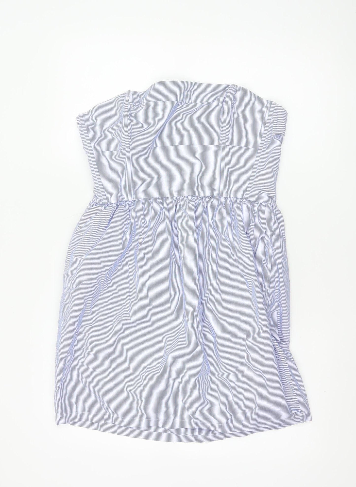 Jack Wills Women's Blue Striped Strapless Cotton Dress UK 14