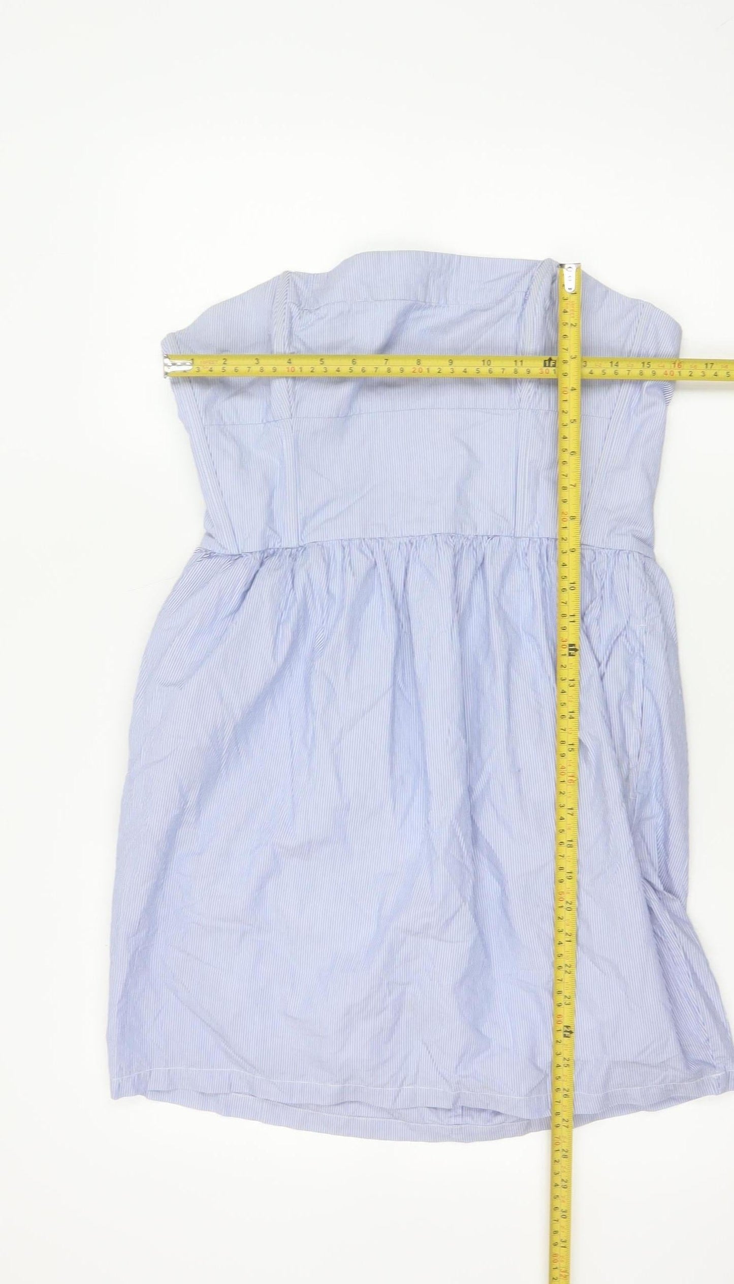 Jack Wills Women's Blue Striped Strapless Cotton Dress UK 14