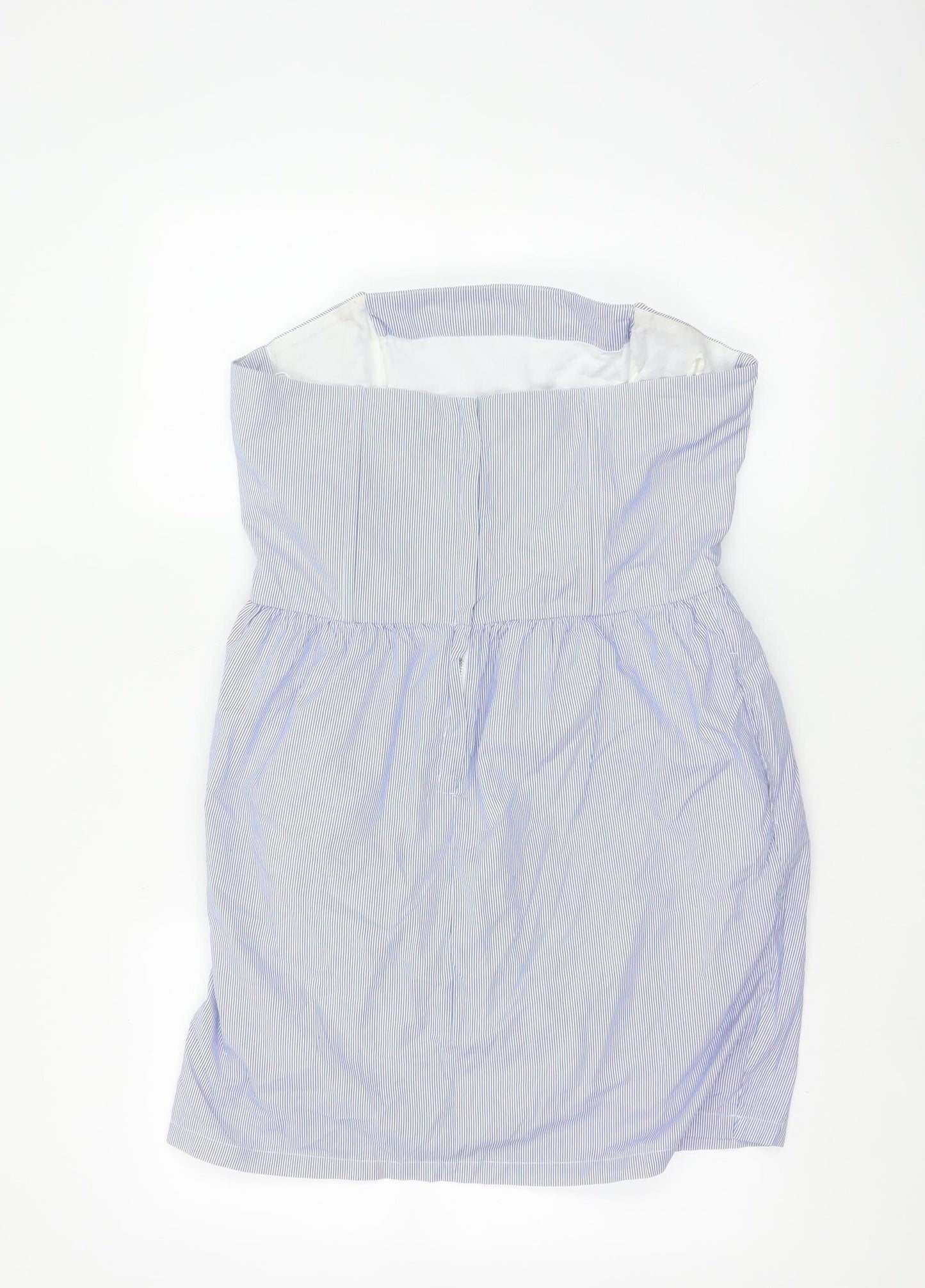 Jack Wills Women's Blue Striped Strapless Cotton Dress UK 14
