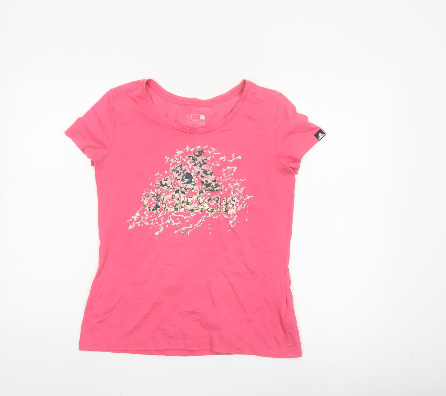 Adidas Womens Pink Graphic Climalite Sports T-Shirt Size M