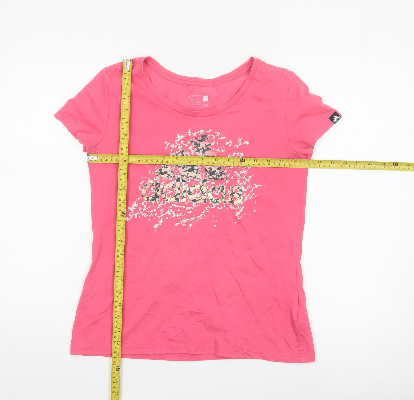 Adidas Womens Pink Graphic Climalite Sports T-Shirt Size M