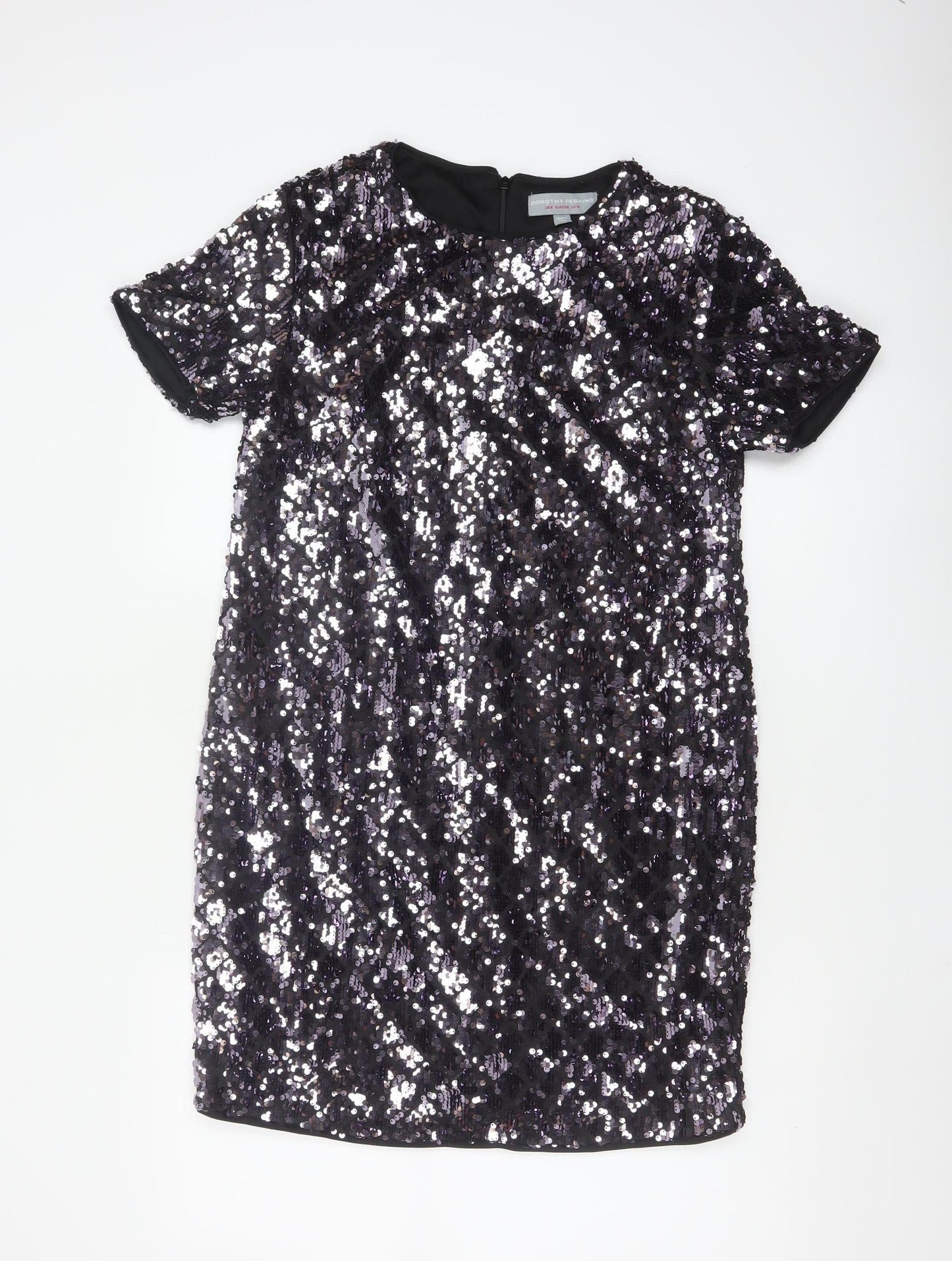 Dorothy Perkins Women Black Sequin Shift Dress UK 10 Party Short Sleeve