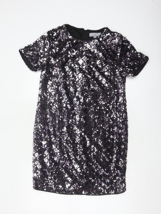 Dorothy Perkins Women Black Sequin Shift Dress UK 10 Party Short Sleeve