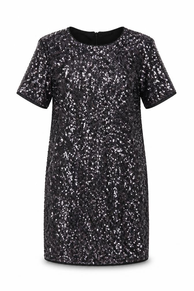 Dorothy Perkins Women Black Sequin Shift Dress UK 10 Party Short Sleeve