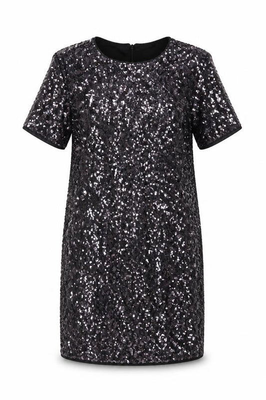 Dorothy Perkins Women Black Sequin Shift Dress UK 10 Party Short Sleeve