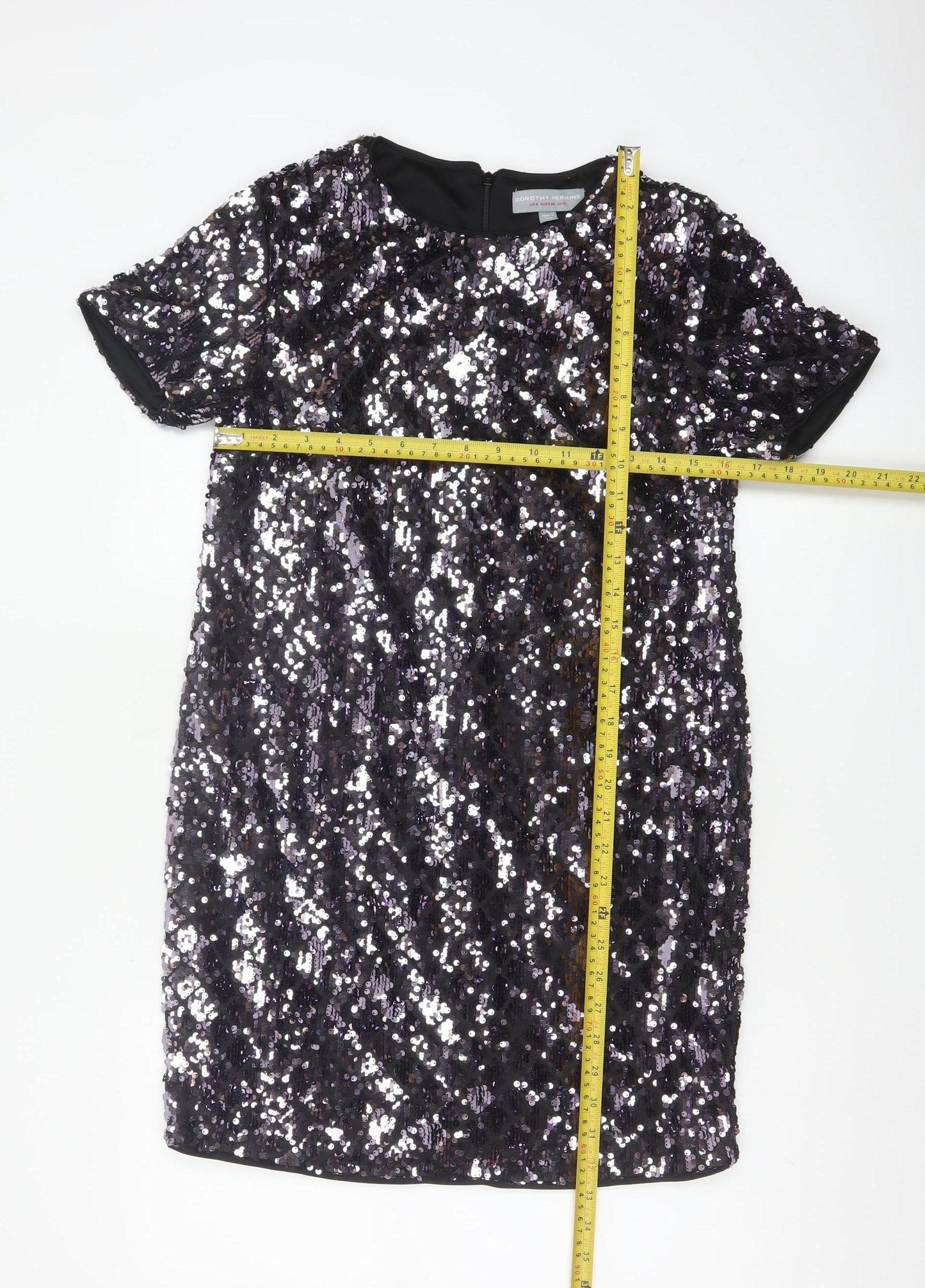 Dorothy Perkins Women Black Sequin Shift Dress UK 10 Party Short Sleeve