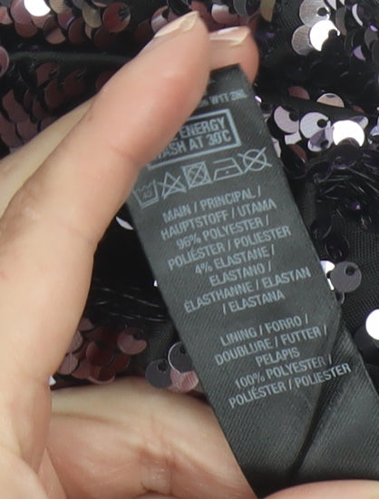 Dorothy Perkins Women Black Sequin Shift Dress UK 10 Party Short Sleeve