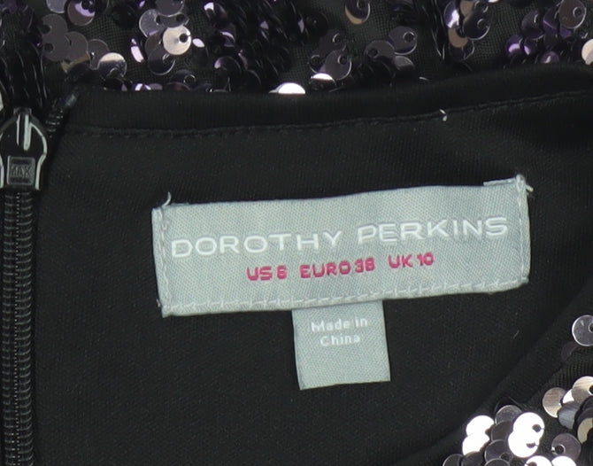 Dorothy Perkins Women Black Sequin Shift Dress UK 10 Party Short Sleeve
