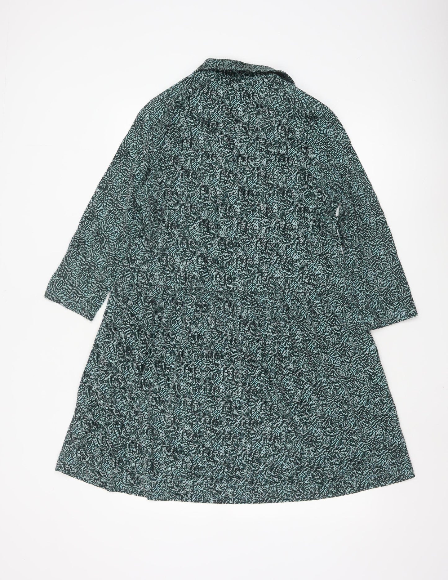 White Stuff Petite Green Shirt Dress UK 14 Modal Cotton 3/4 Sleeve
