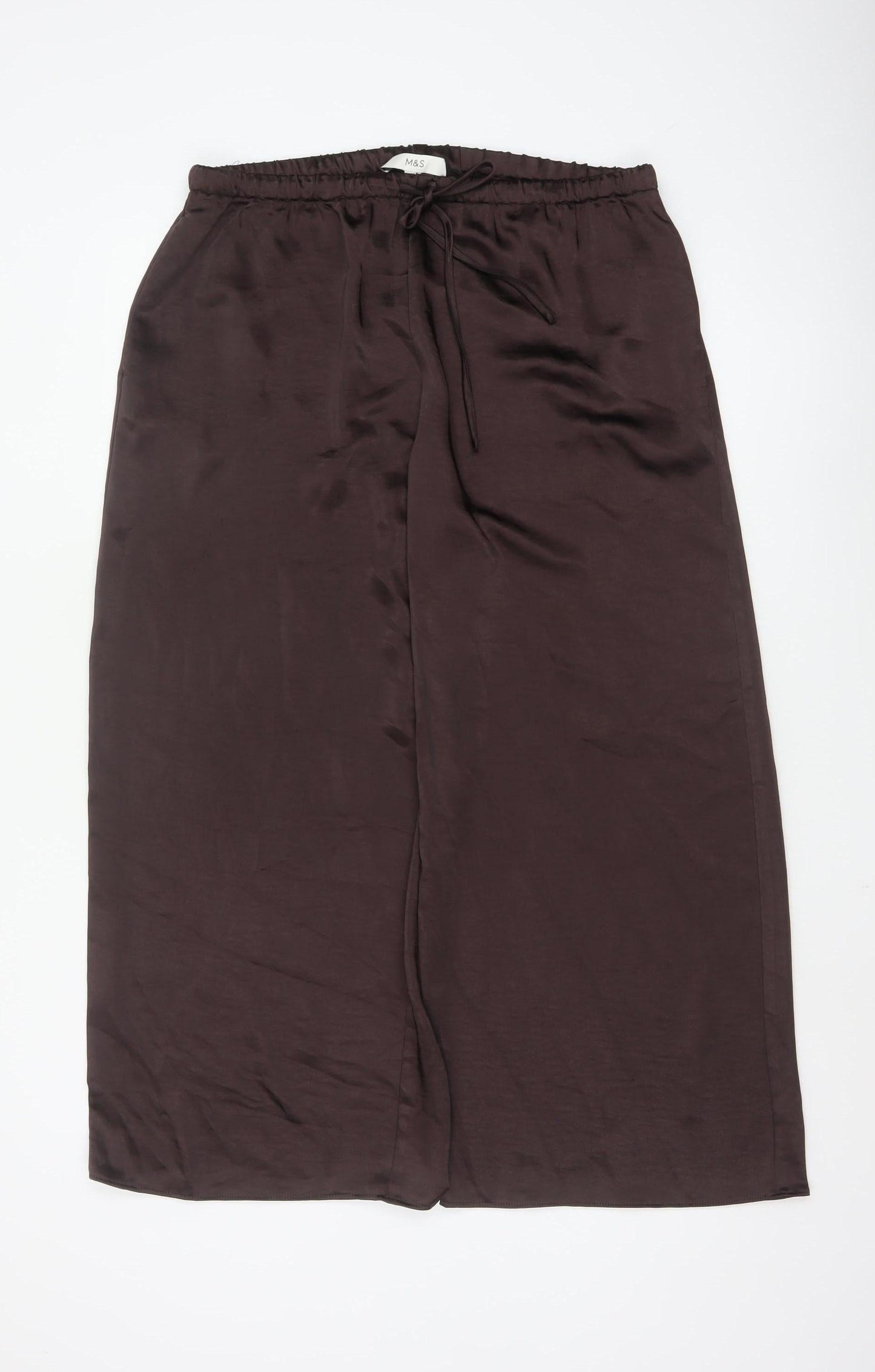 Marks and Spencer Women Brown Wide-Leg Satin Trousers Size 16