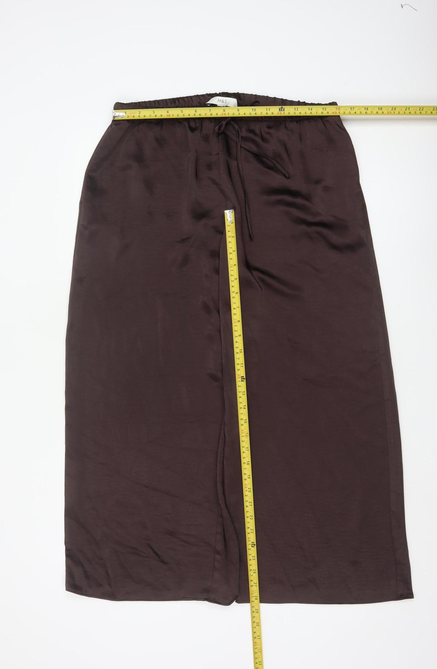 Marks and Spencer Women Brown Wide-Leg Satin Trousers Size 16