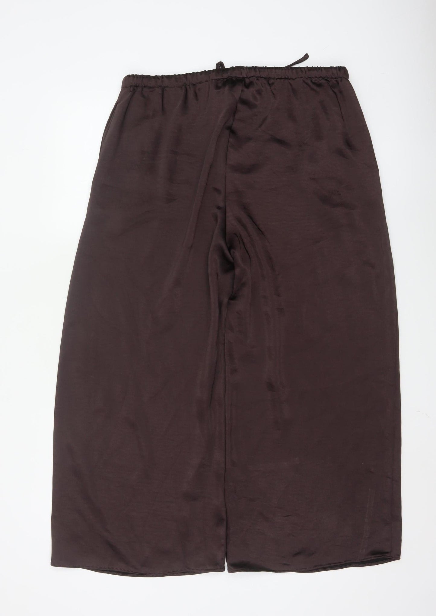 Marks and Spencer Women Brown Wide-Leg Satin Trousers Size 16