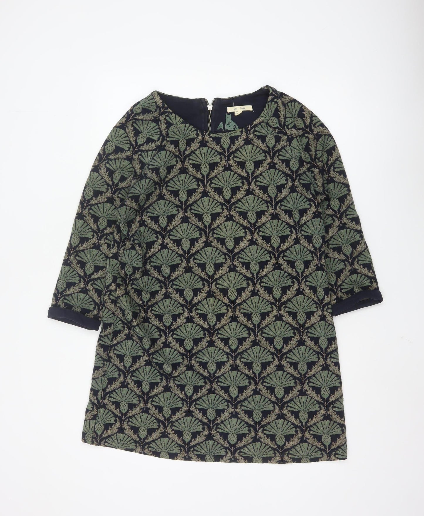 White Stuff Women's Green Geometric Jacquard Shift Dress Size 14