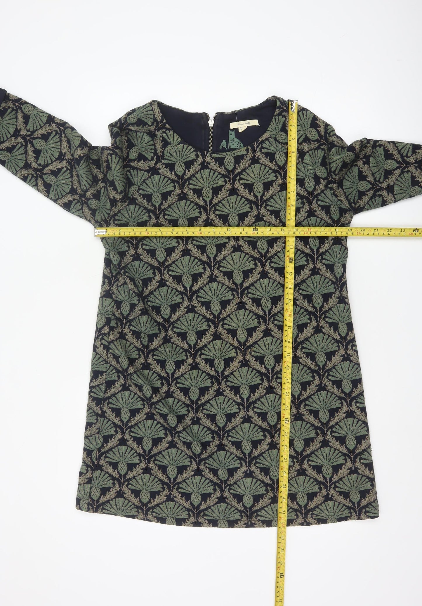 White Stuff Women's Green Geometric Jacquard Shift Dress Size 14