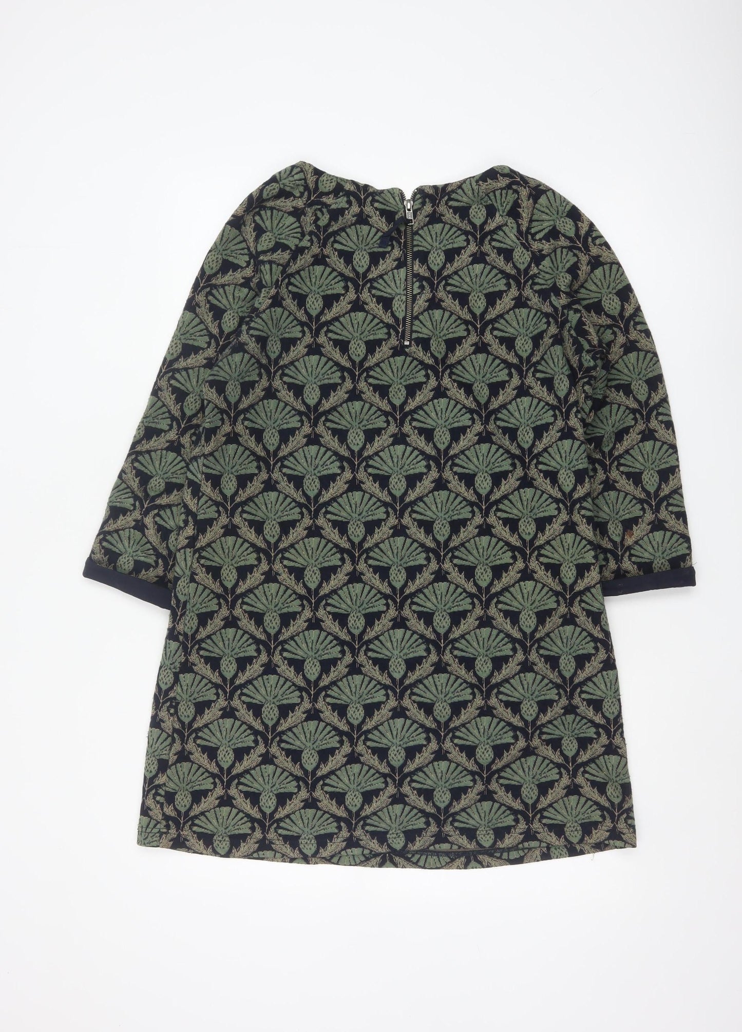 White Stuff Women's Green Geometric Jacquard Shift Dress Size 14