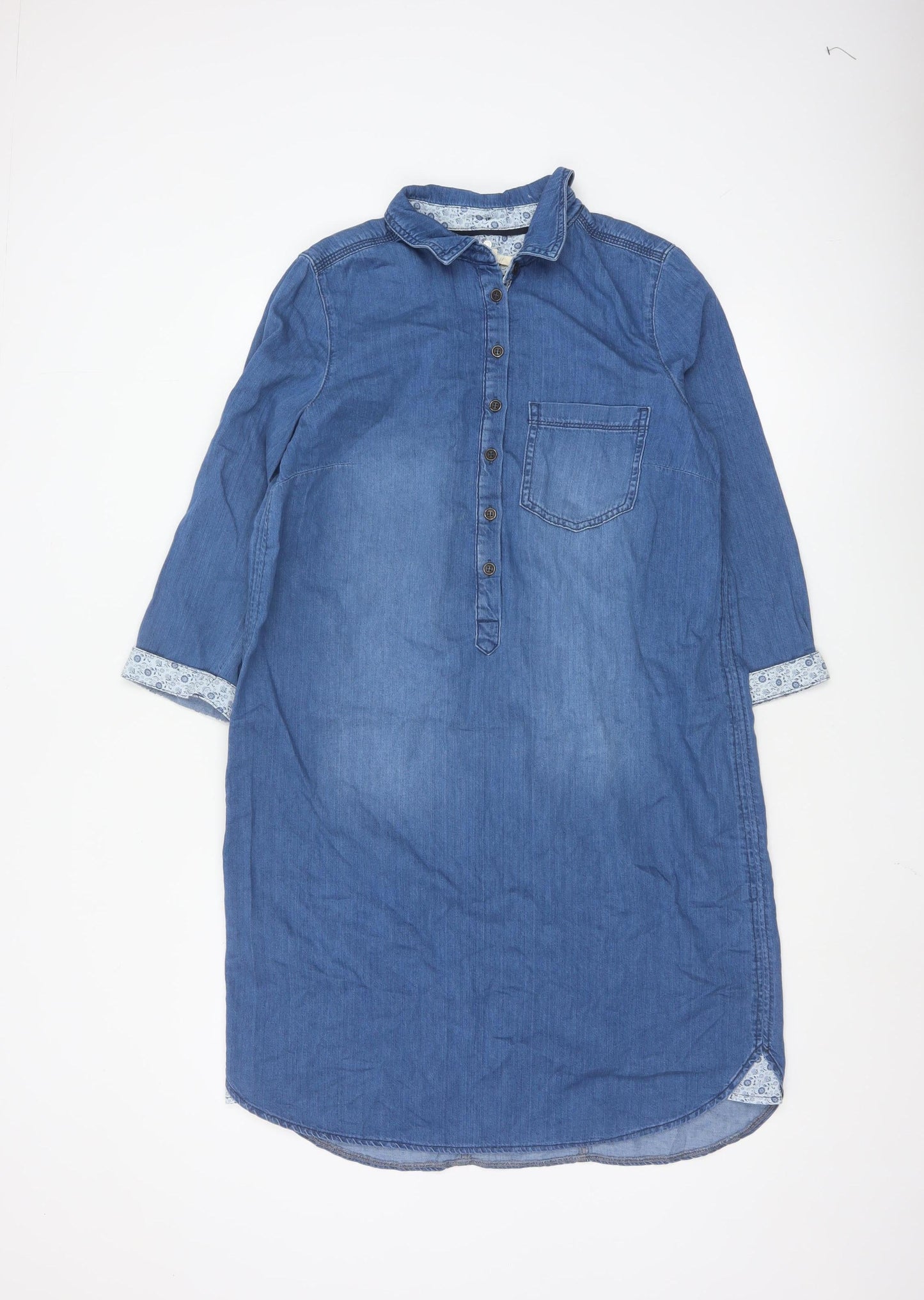 White Stuff Women's Blue Cotton Shirt Dress Size 14 Casual Denim
