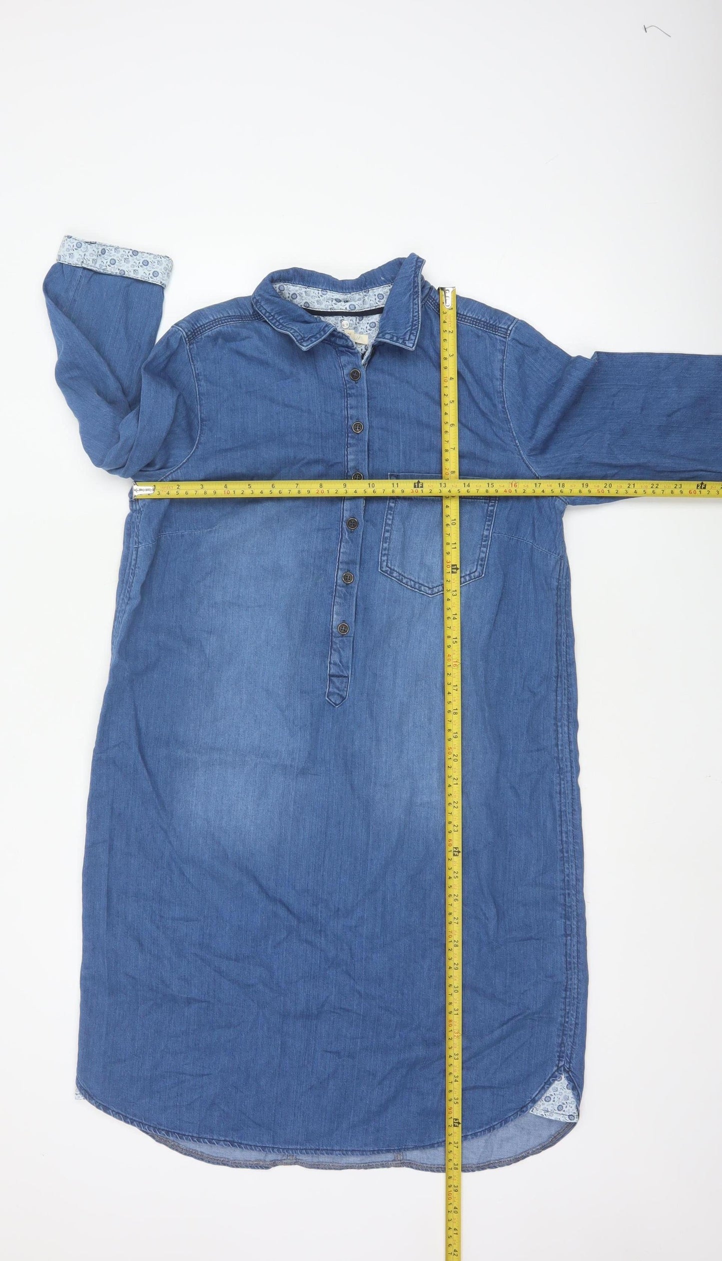 White Stuff Women's Blue Cotton Shirt Dress Size 14 Casual Denim