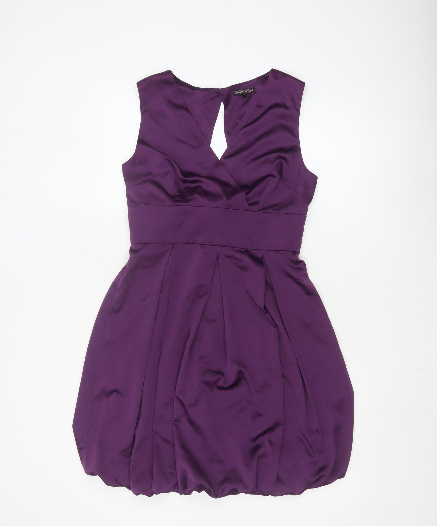 Traffic People Purple Satin Sleeveless Bubble Hem Dress L Womens