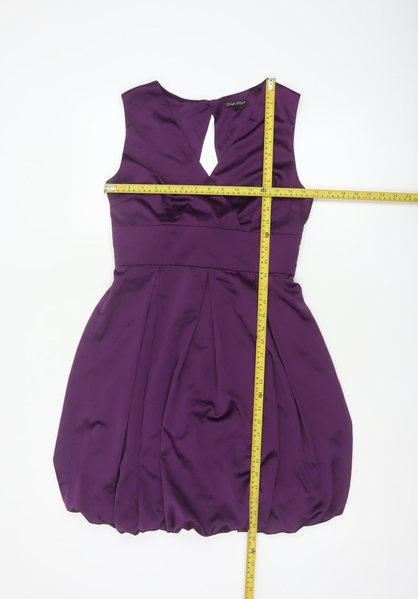 Traffic People Purple Satin Sleeveless Bubble Hem Dress L Womens