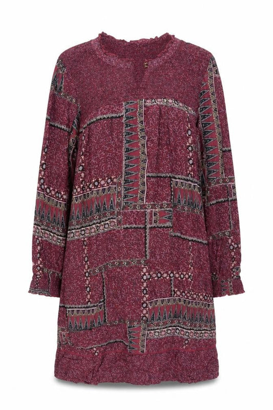 Fat Face Women Purple Geometric Shift Dress Size 10 Long Sleeve