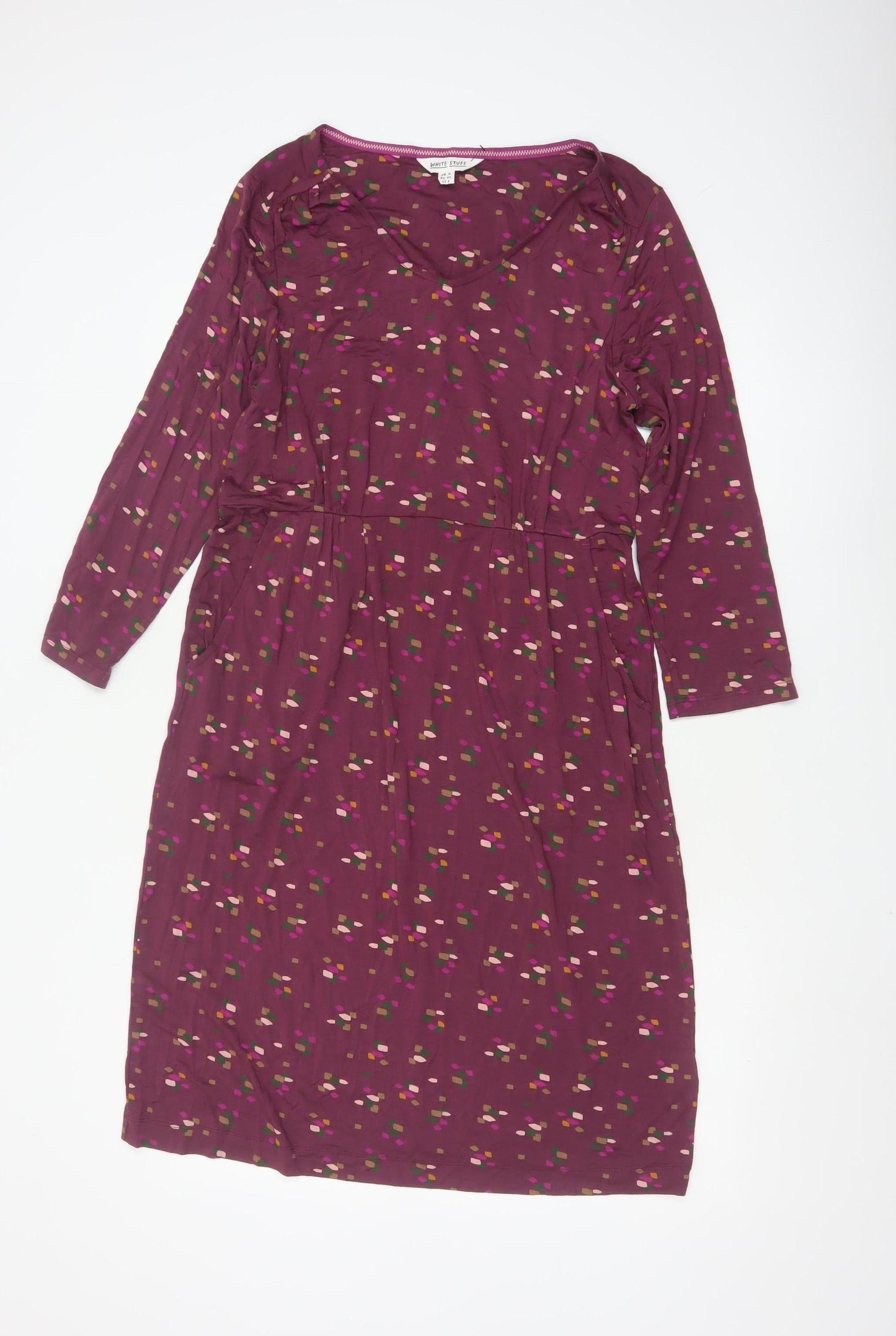 White Stuff Womens Purple Geometric V-Neck A-Line Dress Size 12